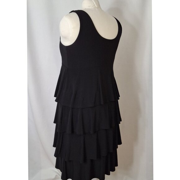 Peplum Black Dress Large Tiered Zipper Detailed Neckline Empire Style Tiana B - Picture 6 of 13